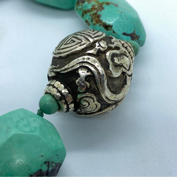 Vintage Kim Yubeta Statement Faceted Flat Turquoise & Sterling 20” Necklace - Picture 4 of 10